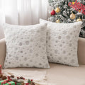 Set of 2 Christmas Decorative Throw Pillow Covers Soft Faux Fur Winter Pillow Covers with Silver Snowflake Glitter Holiday Festival Pillowcases for Couch Sofa Bed, 18×18inch, Ivory