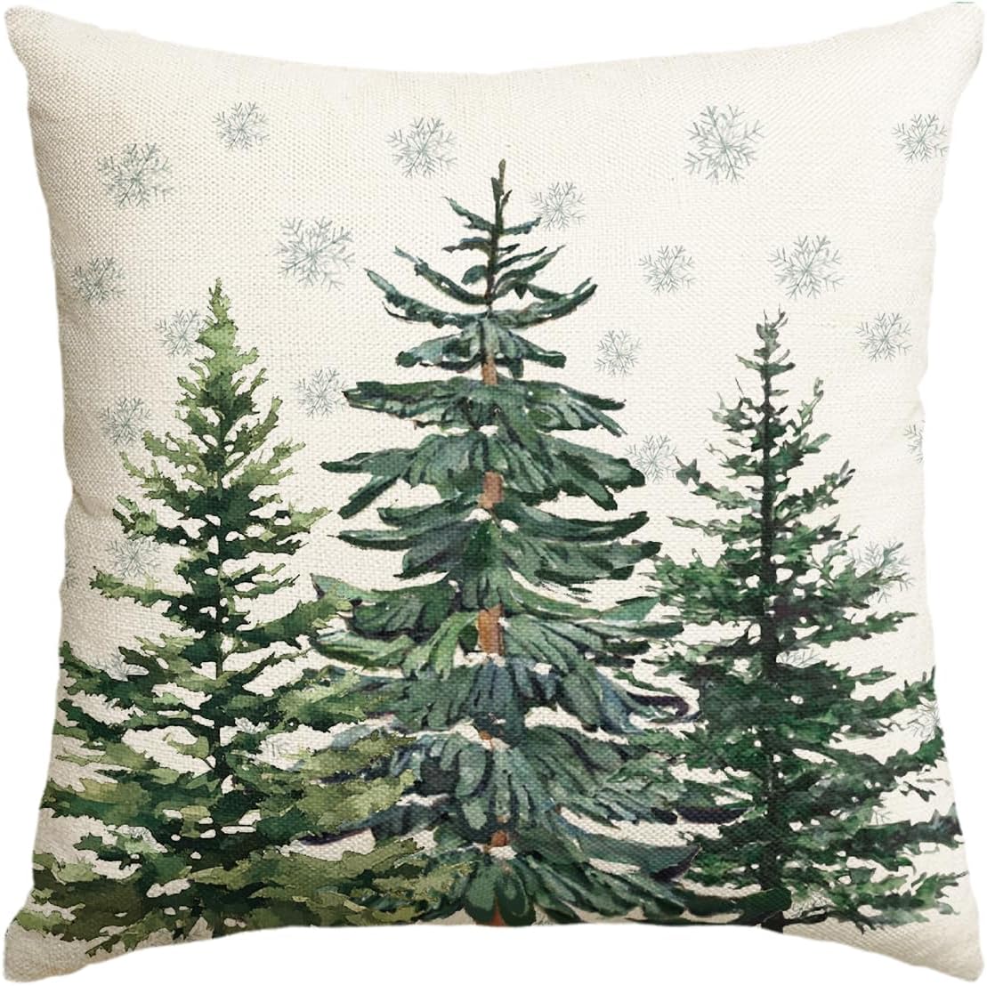 Christmas Trees Snowflake Throw Pillow Cover, 20 x 20 Inch Winter Holiday Cushion Case Decoration for Sofa Couch