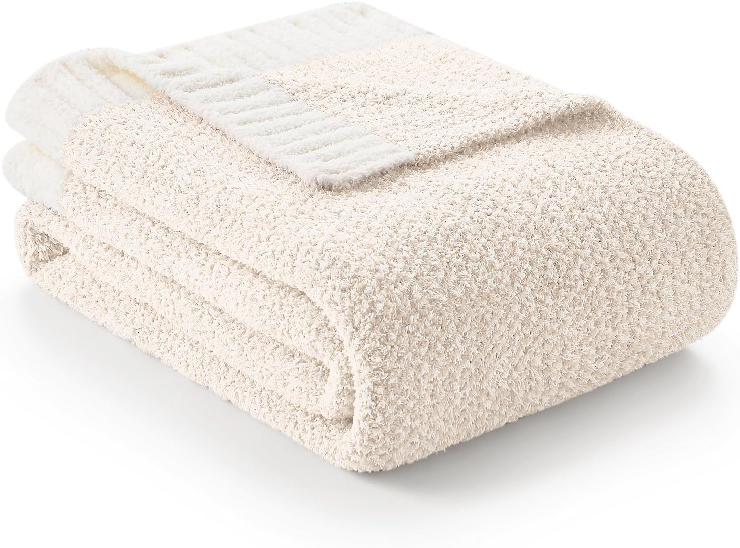 Buttery Ivory Throw Blanket for Couch, Reversible Super Soft Knitted Blankets, Warm Cozy Knit Fuzzy Plush Lightweight Throws Dupes for Sofa, Bed, Picnic, Ivory, 50 x 60 inches