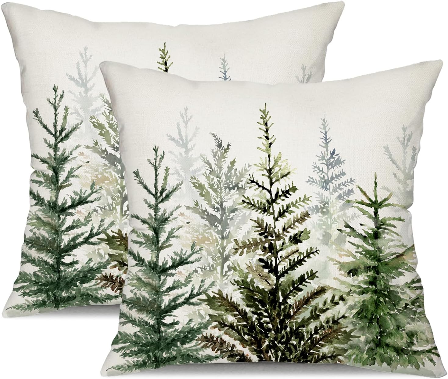 Christmas Pillow Covers 18x18 inch Set of 2 Watercolor Blue Green Christmas Tree Rustic Style Nature Forest Print Decorative Throw Pillows Winter Xmas Decor TH-32B18