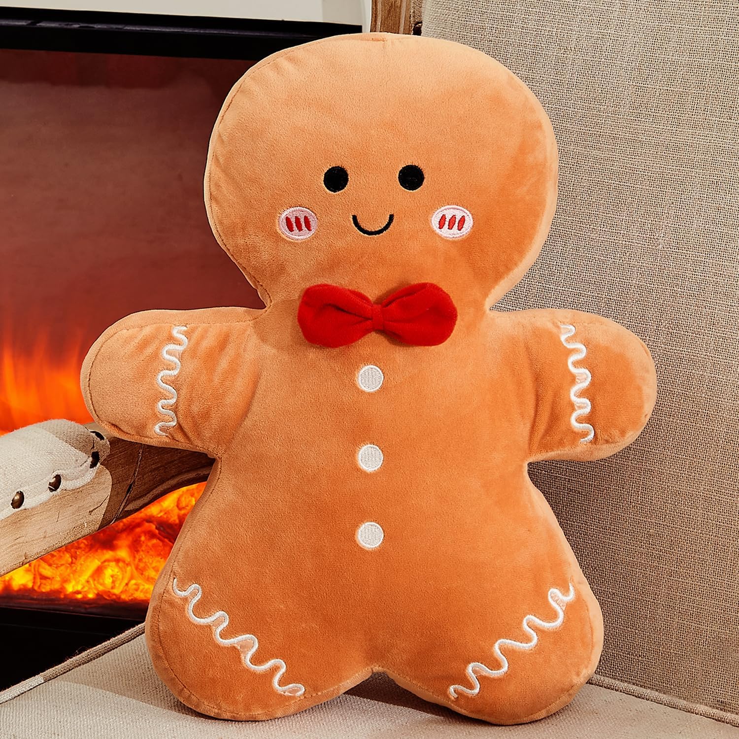 Christmas Gingerbread Man Pillow Stuffed Gingerbread Shaped Pillows 15.7in BiscuitsDecorative Pillow for Couch,Bed,Chair Party Decor
