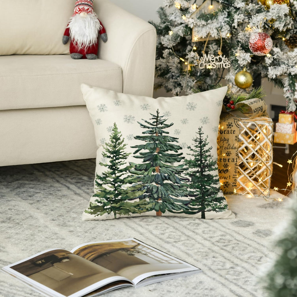 Christmas Trees Snowflake Throw Pillow Cover, 20 x 20 Inch Winter Holiday Cushion Case Decoration for Sofa Couch