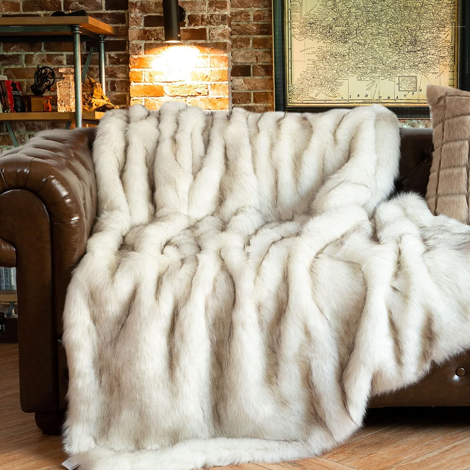 Luxury Ivory White Faux Fur Throw Blanket for Bed, Extra Large Super Soft Fluffy Cozy Fall Thick Warm Fox Fur Throw Blankets for Couch, Bed Reversible to Plush Velvet (60"x80")