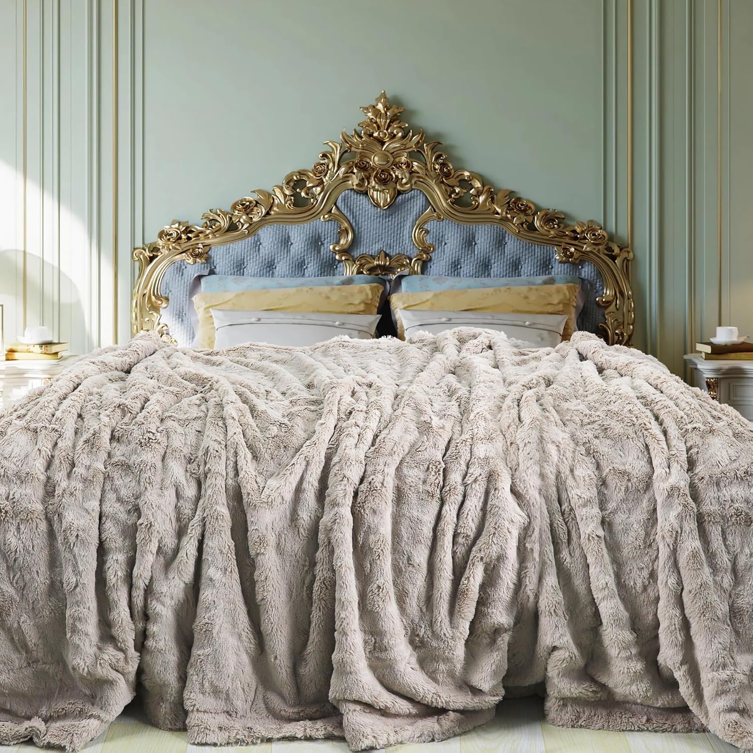 Faux Fur Luxury Throw Blanket,Double Side Soft Fluffy Shaggy Fuzzy Blanket for Couch Sofa Bed (Pumice Stone, X-Large Twin Size)